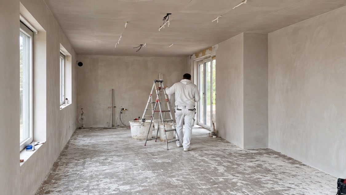 Pas gestucte kamer tijdens een renovatie